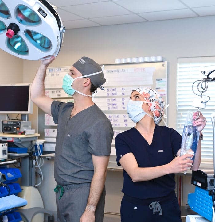 Dr. Houser and Dr. Kraft perform most surgeries on-site.
